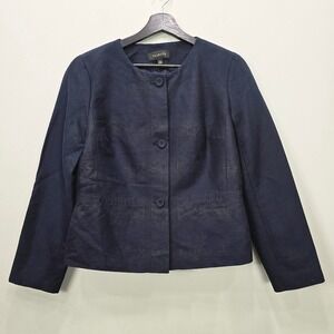 Talbots Blazer Jacket Women's 8 Blue Silk Blend Tailored  Career Office Business